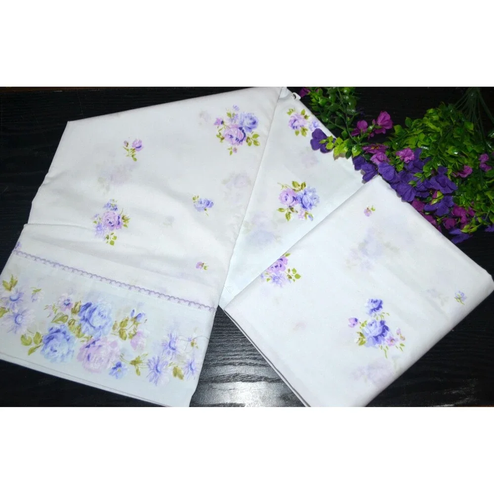 Twin Size Bed Sheet Purple Floral Fashion Manor Muslin